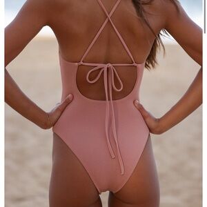 Elegant Pink Halter One-Piece Swimsuit